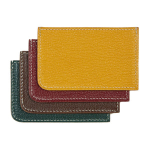 Soft card case, ochre and chestnut goatskin