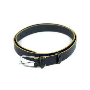 Black vachetta leather 1" belt with vintage hardware