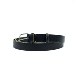 Black vachetta leather 1" belt with vintage hardware