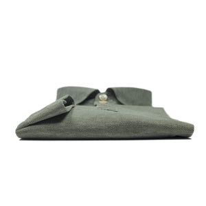 Mixed olive cotton pique long sleeve polo shirt, soft collar