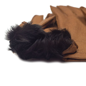 Cork brown peccary gloves, rabbit-fur lining
