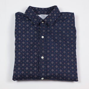 Navy blue patterned linen "No Tengo" shirt