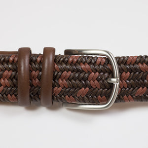 Cognac and brown "intreccio" leather woven belt