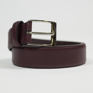 Marroon Saffiano leather dress belt No Man Walks Alone Marroon Saffiano leather dress belt No Man Walks Alone