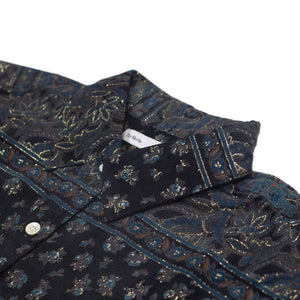 Hombre shirt in navy, blue, and gold floral print micro-corduroy