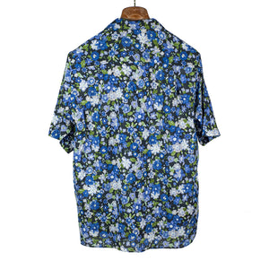 "Italiano" open-collar short-sleeve shirt in black, blue and green floral