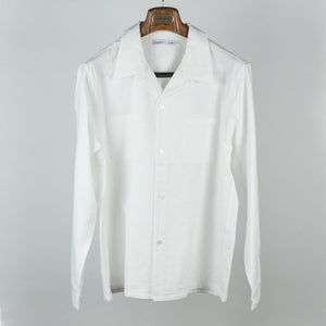 "Torrance" open-collar shirt in floral jacquard white cotton