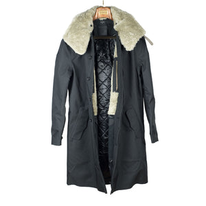 Mixed black Moscow raincoat with shearling collar and Arctic padded lining