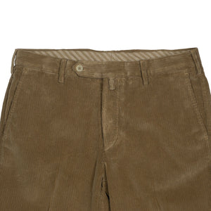 Beige garment-dyed cotton corduroy trousers