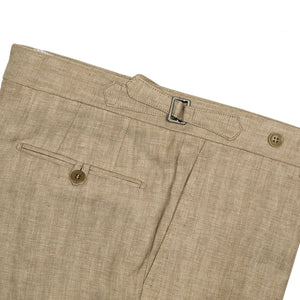 Higher-rise herringbone Irish linen trousers, Beige (restock)