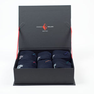 Box set of 6 navy over-the-calf fil d'ecosse cotton socks