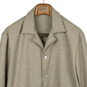 x No Man Walks Alone: Lounge jacket in deadstock taupe crosshatch wool