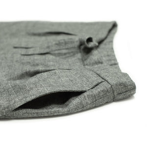 x No Man Walks Alone: Drawstring easy pants in deadstock grey deco jacquard wool flannel