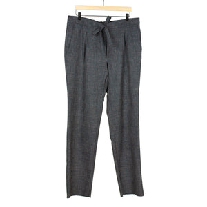 x No Man Walks Alone: Drawstring trousers in deadstock speckled charcoal wool and linen