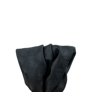 Black silk pocket square, art deco tonal jacquard pattern