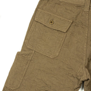 Fatigue trousers in khaki garment-dyed paisley jacquard cotton