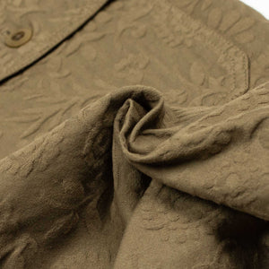 Fatigue trousers in khaki garment-dyed paisley jacquard cotton