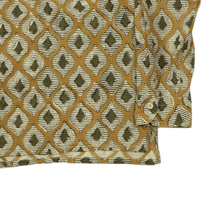 Long sleeve convertible collar shirt in khaki and olive ikat print
