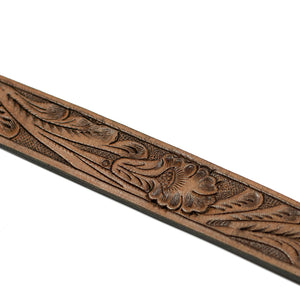 Hand tooled leather belt in cognac
