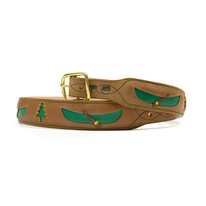 Wythe Inlaid leather belt in cognac with green details