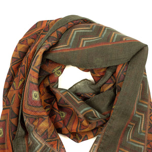 Exclusive "First American" wool and silk scarf, Brown and brick