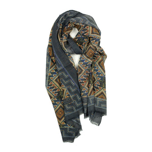 X of Pentacles Exclusive "First American" wool and silk scarf, Navy and denim blue