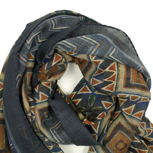 Exclusive "First American" wool and silk scarf, Navy and denim blue