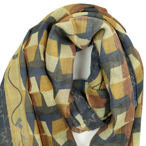 Exclusive "Khatt 2" wool and silk scarf, Blue and gold