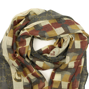 Exclusive "Khatt 2" wool and silk scarf, Charcoal and ecru