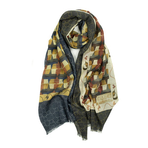 X of Pentacles Exclusive mismatched "Khatt 2" wool and silk scarf, Charcoal and blue