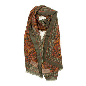 X of Pentacles Exclusive "First American" wool and silk scarf, Brown and brick